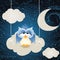 Owl on a night cloud sky background