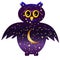 owl-night. owl silhouettes painted with a night sky with stars and a young moon