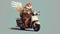 Owl night takeaway food delivery man. A bird on a moped delivers dinners. Illustration for business