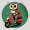 Owl night takeaway food delivery man. A bird on a moped delivers dinners. Illustration for business