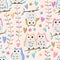 Owl pastel colorful flower branch seamless patterm