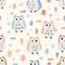 Owl pastel colorful six style seamless pattern