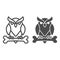 Owl perched on bone line and solid icon, halloween concept, owl and bone sign on white background, scary bird icon in