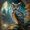 Owl. Portrait image night photography AI