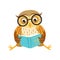 Owl Reading The Book Cute Cartoon Character Emoji With Forest Bird Showing Human Emotions And Behavior