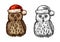 Owl in red christmas hat vector sketch icon