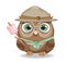 Owl scout in hat with marshmallow