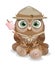 Owl scout in hat with marshmallows on stick
