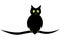 Owl. Silhouette of a bird with glowing eyes. A wise bird sits on a branch. Vector illustration.