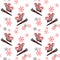 Owl on ski endless pattern. Black and red cartoons cute short bird on white stock vector illustration