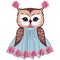 Owl in the style of shabby chic, boho, provence with lace patterns and roses flowers