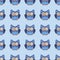 Owl stylized art seemless pattern blue colors