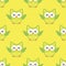 Owl stylized art seemless pattern yellow green colors