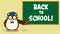 Owl Teacher Cartoon Character With Graduate Cap In Front Of School Chalk Board