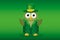 Owl in traditional green suit on the day of Patrick. Greeting card