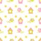 Owl twig bird house seamless pattern