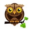 Owl Vector Isolated Icon. Wild Forest Feathered Nocturnal Predatory Bird Of Prey Sitting On Branch