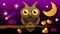 Owl Vector Isolated Icon. Wild Forest Feathered Nocturnal Predatory Bird Of Prey Sitting On Branch