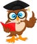Owl wearing graduation cap and reading book