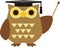 An owl wearing a square hat with a pointing rod