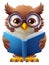 Owl Wise Cartoon Cute Cird Character Reading Book