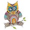 Owl on wood Doodle Vector