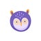 Owlet or owl face mask isolated cartoon head icon