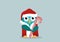 Owlet in Santa Claus costume holds a Christmas candy. Greeting