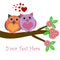 Owls in Love Sitting on Tree Branch