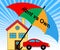 Own Versus Rent Property Icon Contrasts Owning Or Renting A Home - 3d Illustration