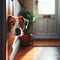 Owner\\\'s pet waits patiently for their return at front door
