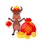 Ox with Golden Ingots, Coin. Happy New Year of Oxen 2021