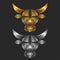 Ox head logo made of gold and silver gradient metallic ribbons shiny symbol of 2021 chinese new year, minimal linear art bull head