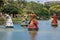 Oxala, Ogum and Xango Orixas Statues of Candomble traditional African saints in Dique do Tororo - Salvador, Bahia, Brazil