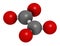 Oxalate anion, chemical structure. Oxalate salts can form kidney stones. 3D rendering. Atoms are represented as spheres with.