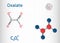 Oxalate anion, ethanedioate molecule.  Structural chemical formula and molecule model. Sheet of paper in a cage