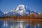 Oxbow Bend viewpoint on mt. Moran, Snake River and its wildlife during autumn, Grand Teton National park, Wyoming