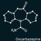 Oxcarbazepine, C15H12N2O2 molecule. It is antiepileptic, anticonvulsant drug used in treatment of seizures, epilepsy, bipolar