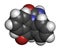 Oxcarbazepine epilepsy drug molecule. 3D rendering. Atoms are represented as spheres with conventional color coding: hydrogen .