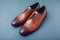 Oxford male brogues shoes. Men`s fashion. Classical brown leather footwear