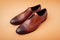 Oxford male brogues shoes. Men`s fashion. Classical brown leather footwear