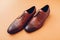 Oxford male brogues shoes. Men`s fashion. Classical brown leather footwear