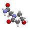 Oxiracetam nootropic drug molecule. 3D rendering. Atoms are represented as spheres with conventional color coding: hydrogen white