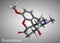 Oxycodone molecule. It is semisynthetic opioid medication used for treatment of pain. Molecule model