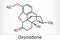 Oxycodone molecule. It is semisynthetic opioid medication used for treatment of pain. Skeletal chemical formula