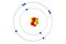 Oxygen atom with proton, neutron and electron, 3D Bohr model illustration