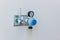 Oxygen flow meter plugged in the green outlet on hospital wall, Medical equipment. Oxygen for patients in the wall. Oxygen Gas Pip