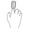 oxygen measuring device on the finger, black contour vector isolated illustration