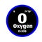 Oxygen O button on black and white circle button background with blue outline on the periodic table of elements with atomic numb