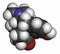 Oxymorphone opioid analgesic drug molecule. Atoms are represented as spheres with conventional color coding: hydrogen (white),